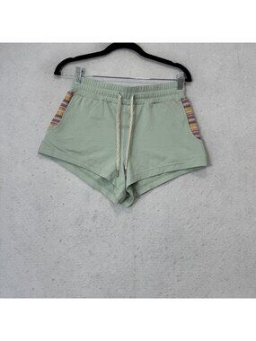 WOWIE Sweat Shorts Womens XS Green Drawstring Elastic Waist Lounge Pockets